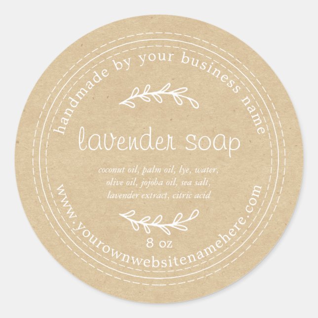 Rustic Handmade Lavender Soap Kraft Paper Classic Round Sticker (Front)