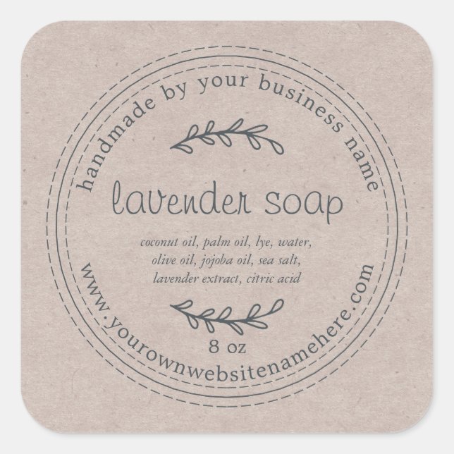 Rustic Handmade Lavender Soap Kraft Paper Square Sticker (Front)