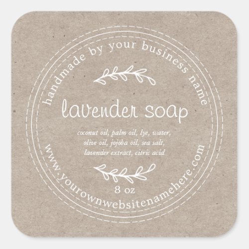 Rustic Handmade Lavender Soap Kraft Paper Square Sticker