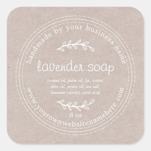 Rustic Handmade Lavender Soap Kraft Paper Square Sticker