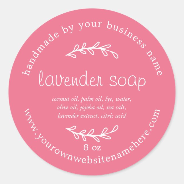 Rustic Handmade Lavender Soap Lemonade Pink Classic Round Sticker (Front)