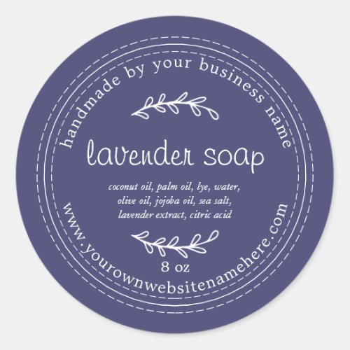 Rustic Handmade Lavender Soap Navy Blue Classic Round Sticker
