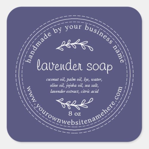 Rustic Handmade Lavender Soap Navy Blue Square Sticker