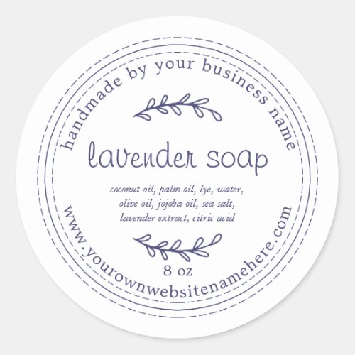 Rustic Handmade Lavender Soap Navy Blue White Classic Round Sticker