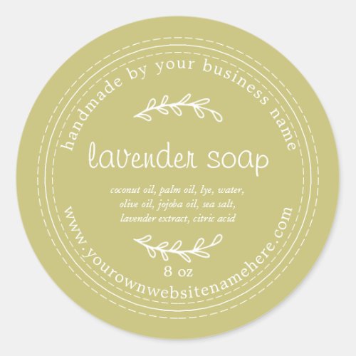 Rustic Handmade Lavender Soap Olive Green Classic Round Sticker