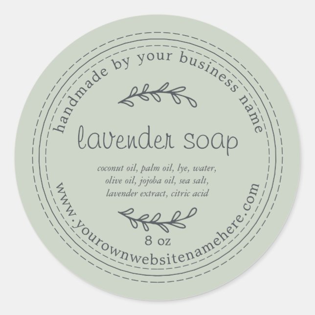 Rustic Handmade Lavender Soap Pastel Green Classic Round Sticker (Front)