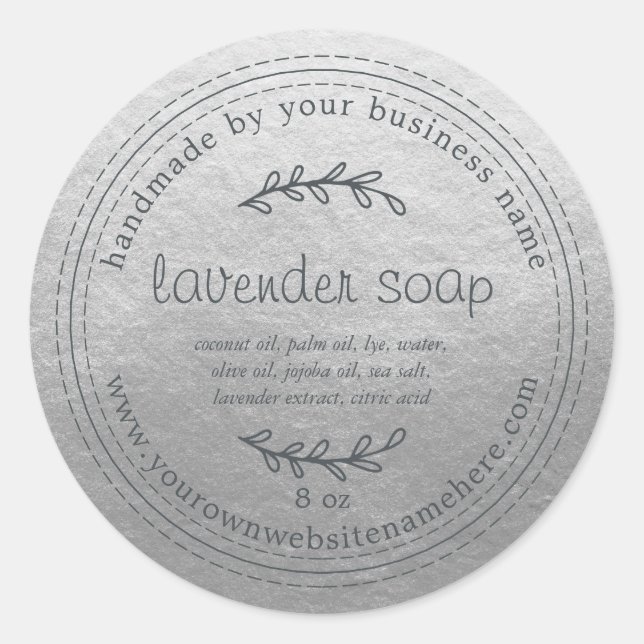 Rustic Handmade Lavender Soap Silver Classic Round Sticker (Front)