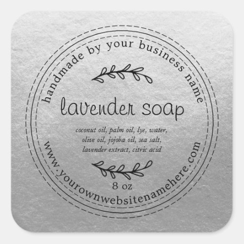 Rustic Handmade Lavender Soap Silver Square Sticker