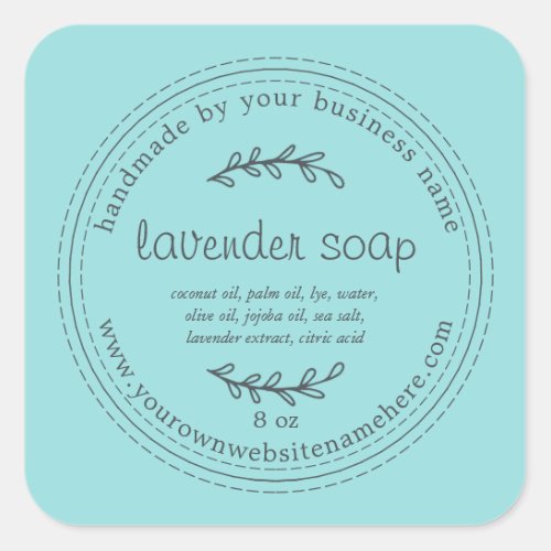 Rustic Handmade Lavender Soap Turquoise Blue Square Sticker
