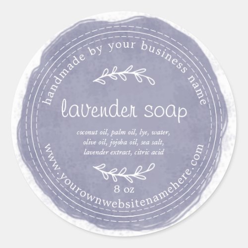 Rustic Handmade Lavender Soap Watercolor Blue Classic Round Sticker