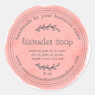 Rustic Handmade Lavender Soap Watercolor Coral Classic Round Sticker