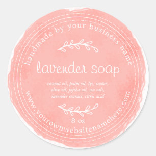 Rustic Handmade Lavender Soap Watercolor Coral Classic Round Sticker