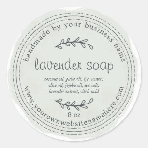 Rustic Handmade Lavender Soap Watercolor Green Classic Round Sticker