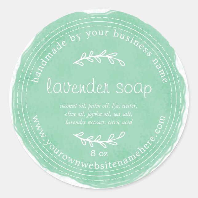 Rustic Handmade Lavender Soap Watercolor Green Classic Round Sticker (Front)