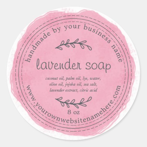 Rustic Handmade Lavender Soap Watercolor Hot Pink Classic Round Sticker