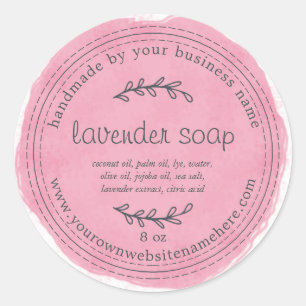 Rustic Handmade Lavender Soap Watercolor Hot Pink Classic Round Sticker