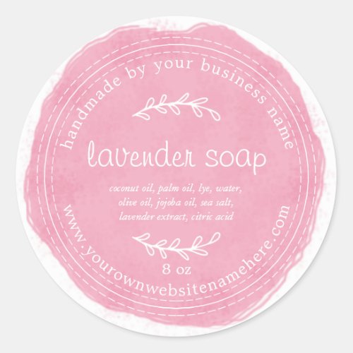 Rustic Handmade Lavender Soap Watercolor Hot Pink Classic Round Sticker