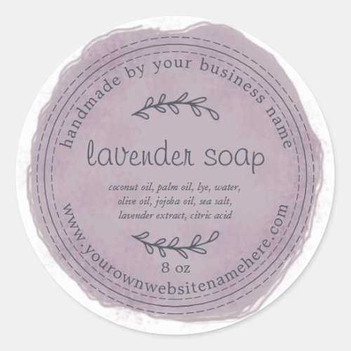 Rustic Handmade Lavender Soap Watercolor Purple Classic Round Sticker