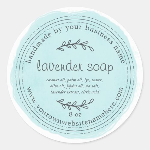 Rustic Handmade Lavender Soap Watercolor Turquoise Classic Round Sticker
