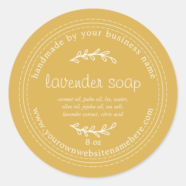 Rustic Handmade Lavender Soap Yellow Classic Round Sticker (Front)