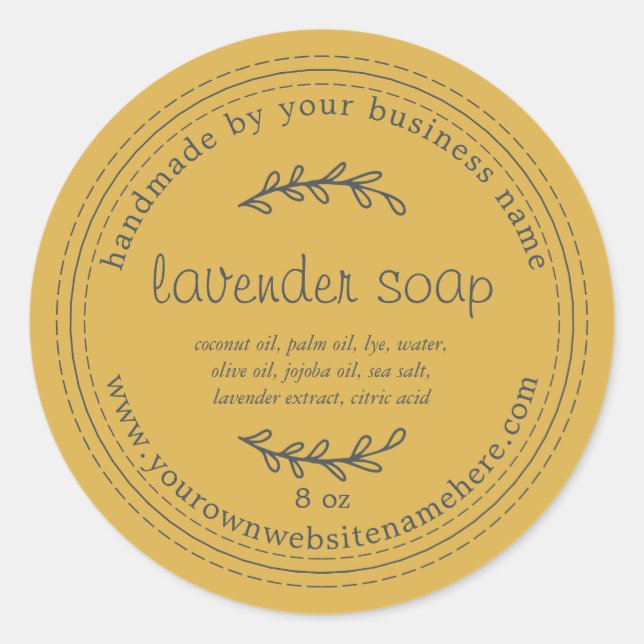 Rustic Handmade Lavender Soap Yellow Classic Round Sticker (Front)