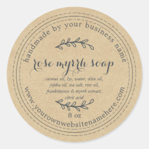 Rustic Handmade Rose Myrrh Soap Kraft Paper Classic Round Sticker