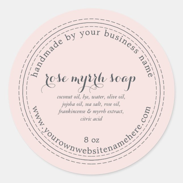 Rustic Handmade Rose Myrrh Soap Pastel Pink Classic Round Sticker (Front)