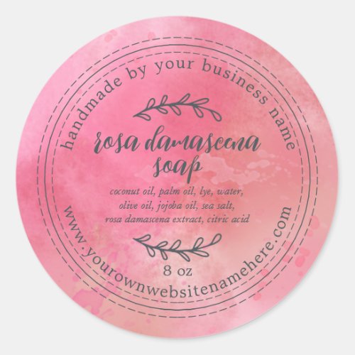 Rustic Handmade Rose Soap Pink Watercolor Wash Classic Round Sticker