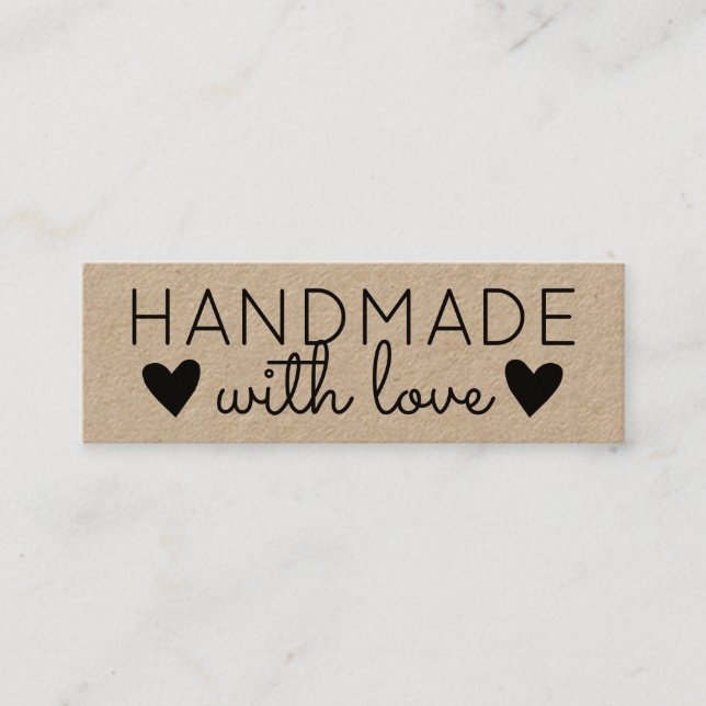 Rustic Handmade with Love Black Hearts Kraft Paper Mini Business Card (Front)
