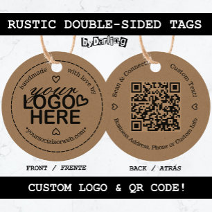  Rustic Handmade with Love Custom Logo QR Code Favor Tags