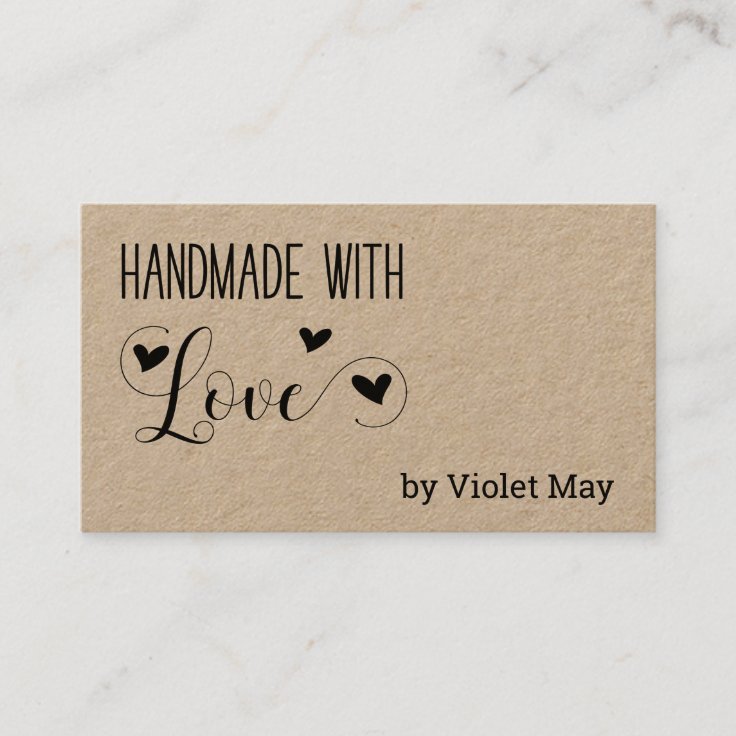 Rustic Handmade with Love Heart Kraft Business Card | Zazzle