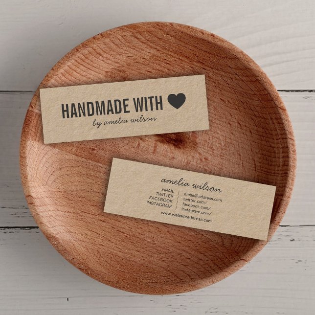 Rustic Handmade with Love Heart Kraft Social Media Mini Business Card (Creator Uploaded)