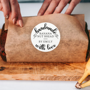 Rustic Handmade with Love Script Heart Baked Goods Classic Round Sticker