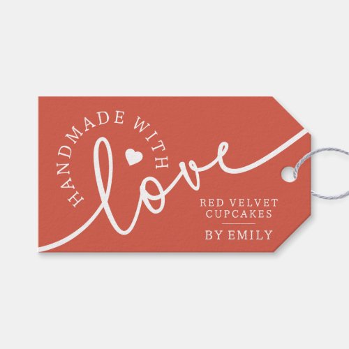 Rustic Handmade with Love Script Heart Baked Goods Gift Tags