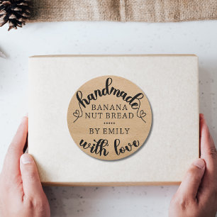 Rustic Handmade with Love Script Heart Kraft paper Classic Round Sticker
