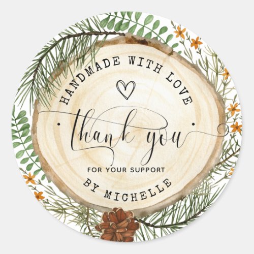 Rustic Handmade With Love thank you Classic Round Sticker