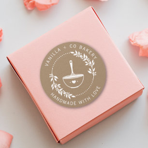 Rustic Handmade With Love Whisk Bakery Business Classic Round Sticker