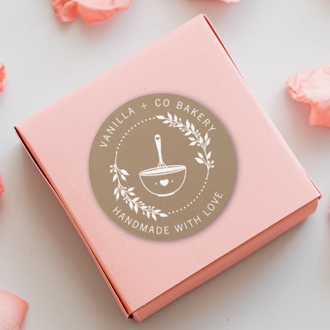 Rustic Handmade With Love Whisk Bakery Business Classic Round Sticker (Creator Uploaded)