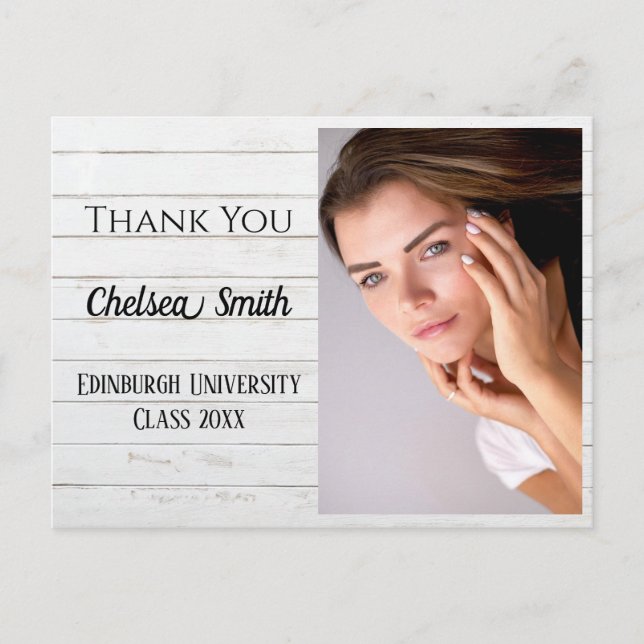 Rustic Handwriting Graduation Thank You Postcard (Front)