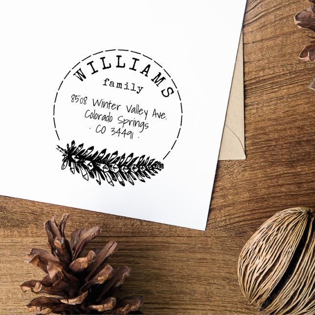 Rustic Handwriting Pine Cone Family Return Address Rubber Stamp (Rustic Handwriting Pine Cone Return Address Family Stamp)