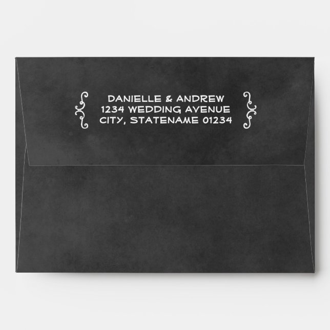 Rustic Handwritten Chalkboard Wedding Black Envelope (Back (Top Flap))