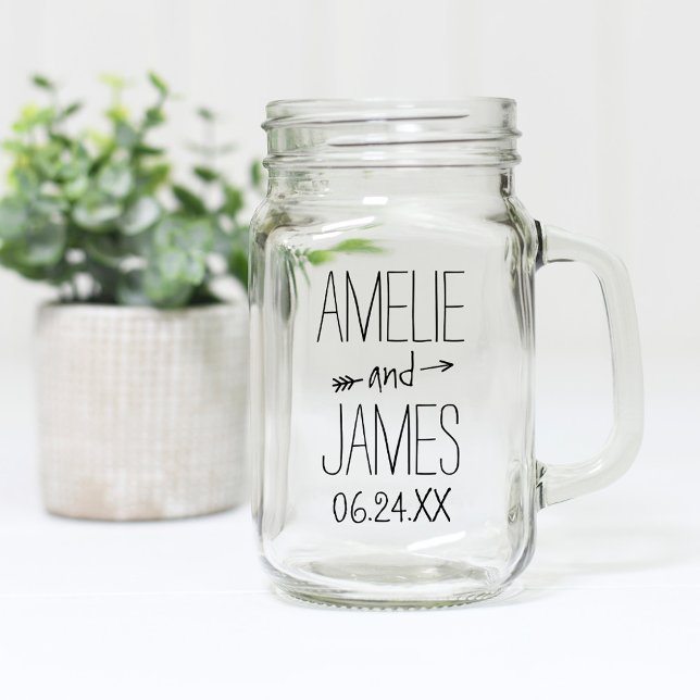 Rustic Handwritten Wedding Arrow Monogram Mason Jar (Creator Uploaded)