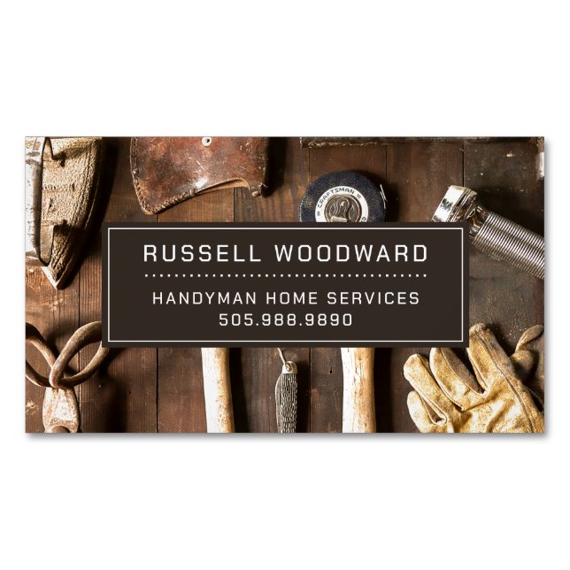 Rustic Handyman Carpenter Tools Of Trade Business Card Magnet (Front)