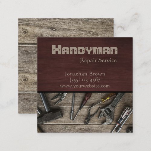 Rustic Handyman Tools Maintenance Repair Service Square Business Card