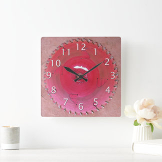 Rustic Handyman Workshop Tools Red Saw Blade Square Wall Clock