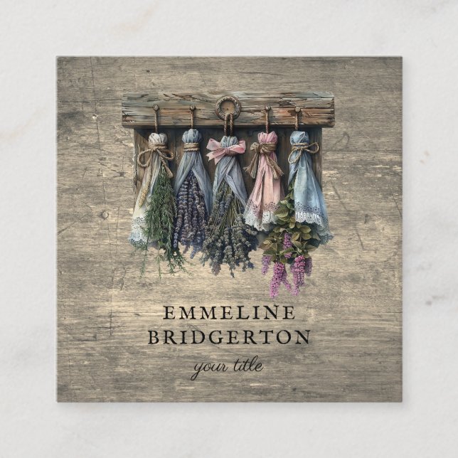 Rustic Hanging Dried Flowers Square Business Card (Front)