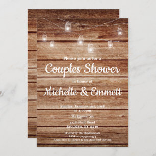 Rustic Hanging Lights Country Wood Couples Shower Invitation