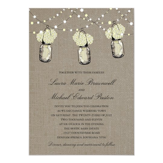 Rustic Hanging Mason Jar Hydrangea Wedding Card Zazzle