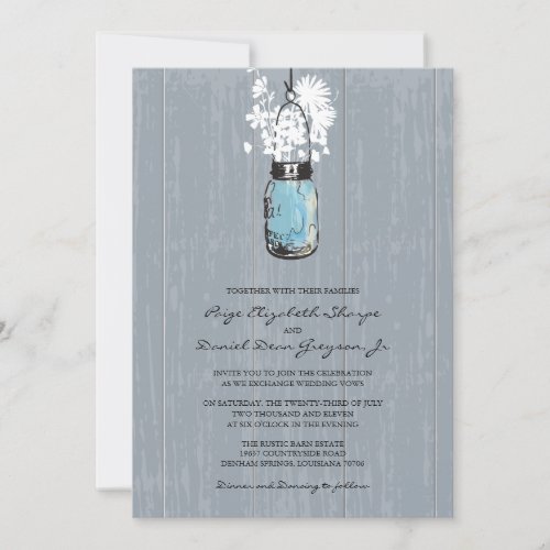 Rustic Hanging Mason Jar Wedding Custom Invitations