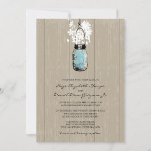 Rustic Hanging Mason Jar Wedding Invitation
